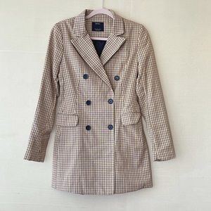 Bershka Shawl Collar Plaid Double Breasted Blazer